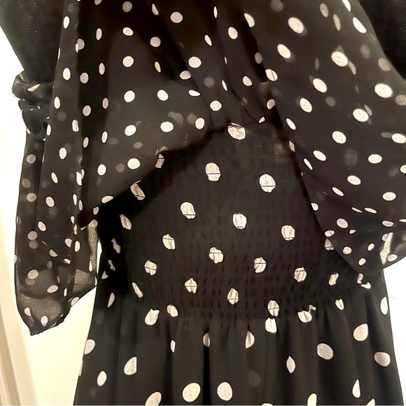 Moda International Black White Polka Dot Off Shoulder Ruffle Maxi Dress M - Picture 6 of 11